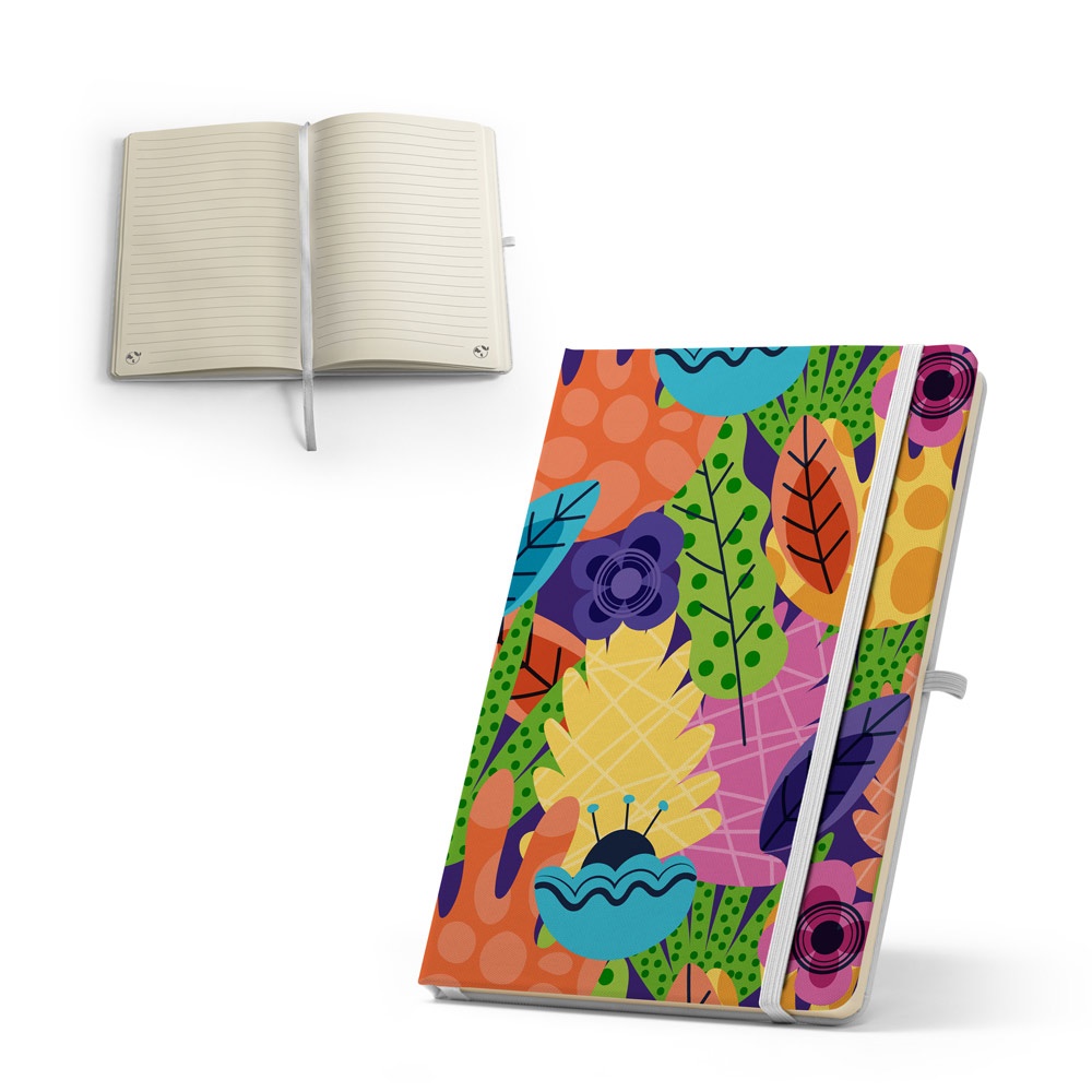 Carnet ANNE SUB. A5 en polyester recyclé (100 % rPET) 300D, idéal pour la personnalisation par sublimation.