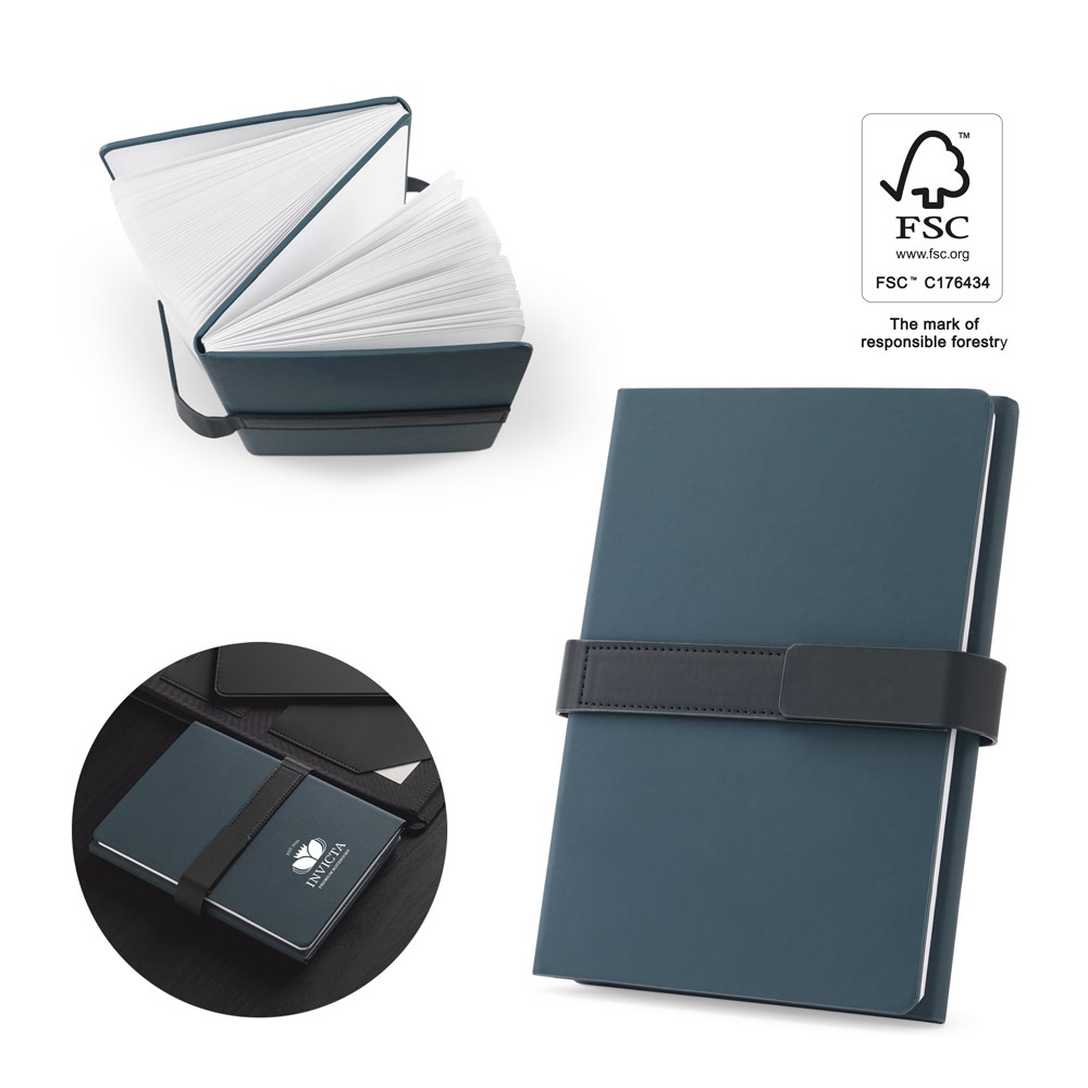 SANDERSON. A5 PU-Notizbuch (50% recycelt) mit zwei Blöcken: linierte und leere Seiten.