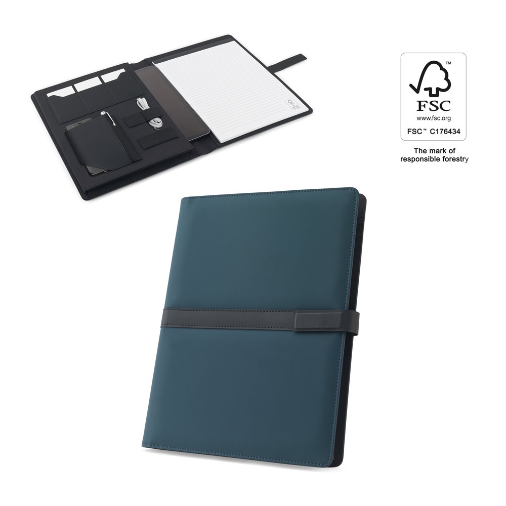 SANDERSON-ORDNER. A4-PU-Ordner (50 % recycelt) mit Magnetverschluss und liniertem Notizblock.