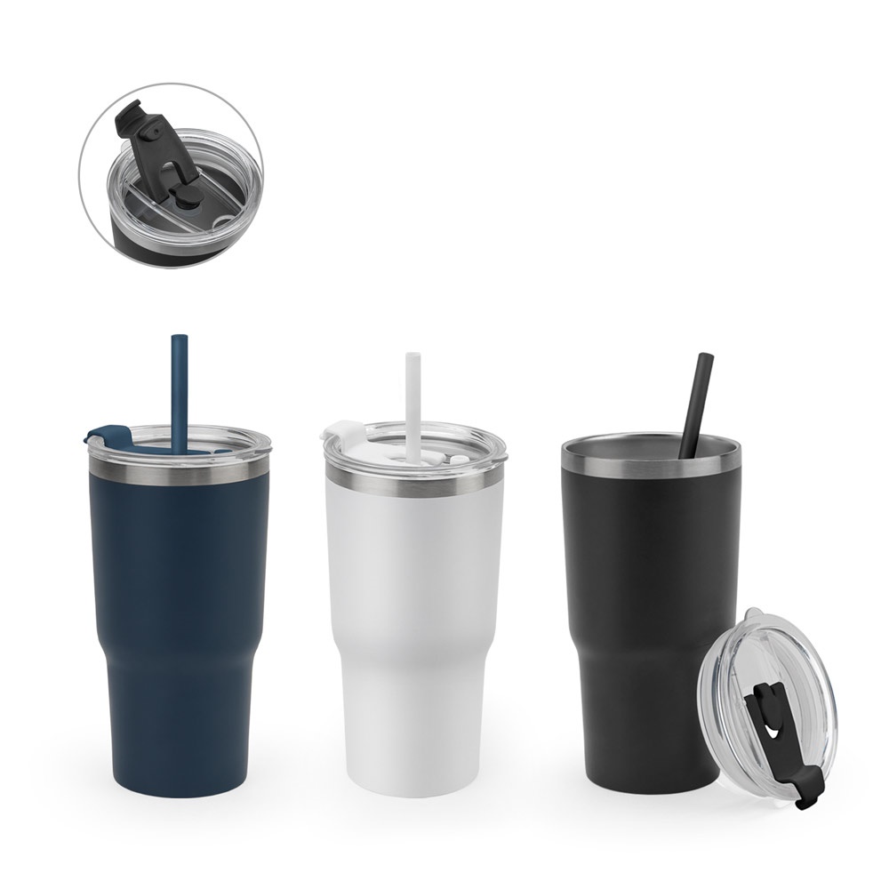 JOYNER M. Kompakter Reisebecher aus Edelstahl (91 % recycelt) mit doppelwandiger Vakuumisolierung und matter Oberfläche, 600 ml