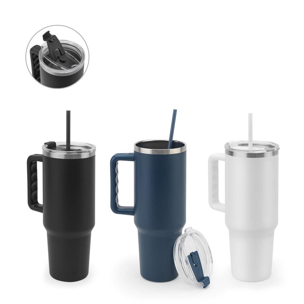 JOYNER XL. Großer Reisebecher aus Edelstahl (91% recycelt) mit doppelwandiger Vakuumisolierung und matter Oberfläche, 1300 ml.
