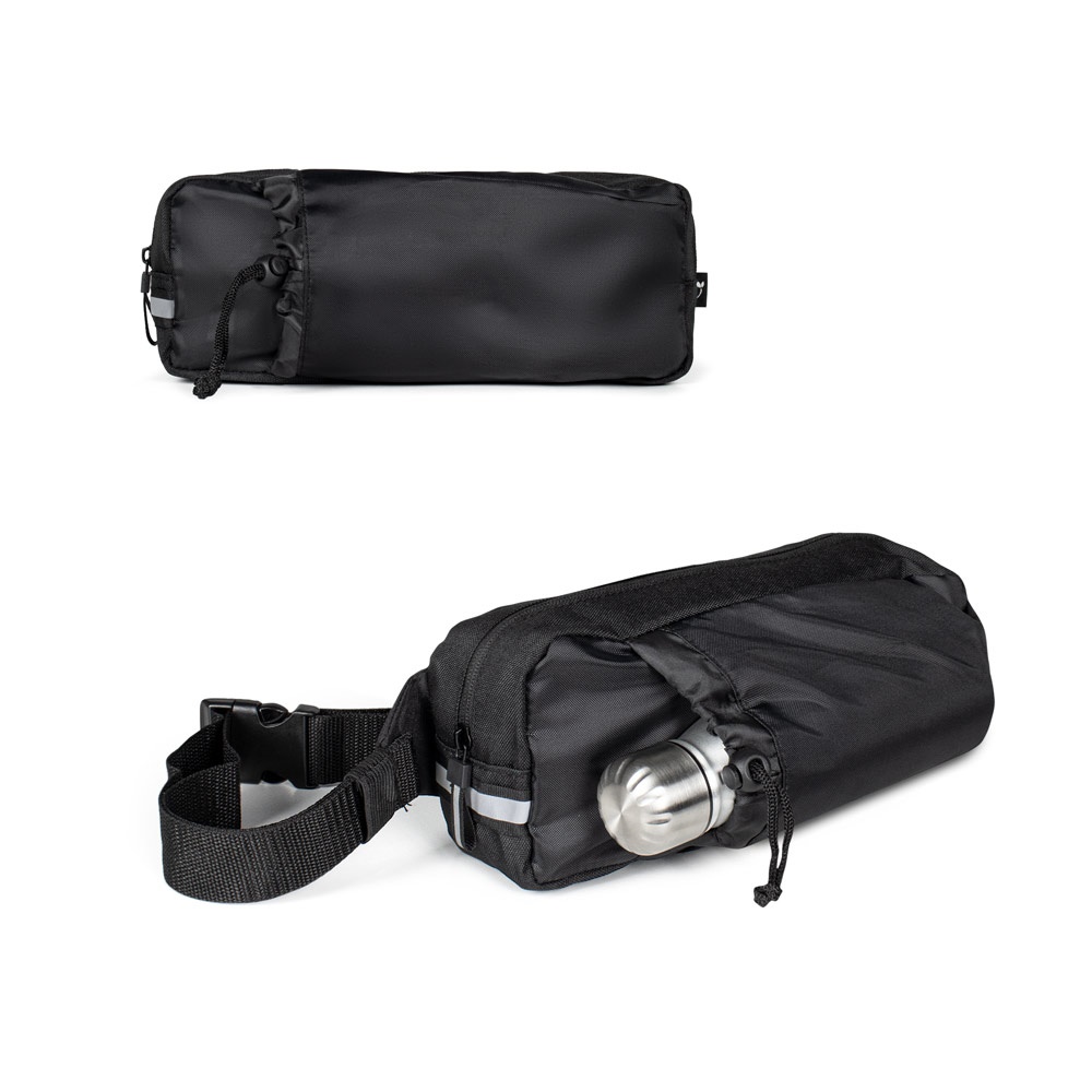 DELFOS BEUTEL GLÄNZEND. Beutel aus 300D recyceltem Polyester (glänzende Oberfläche) und Beutel aus 600D recyceltem Polyester mit reflektierenden Elementen.