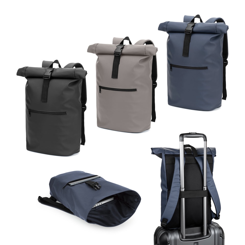 PORTLAND. Zaino “roll top” in PU con tasca per laptop da 16"