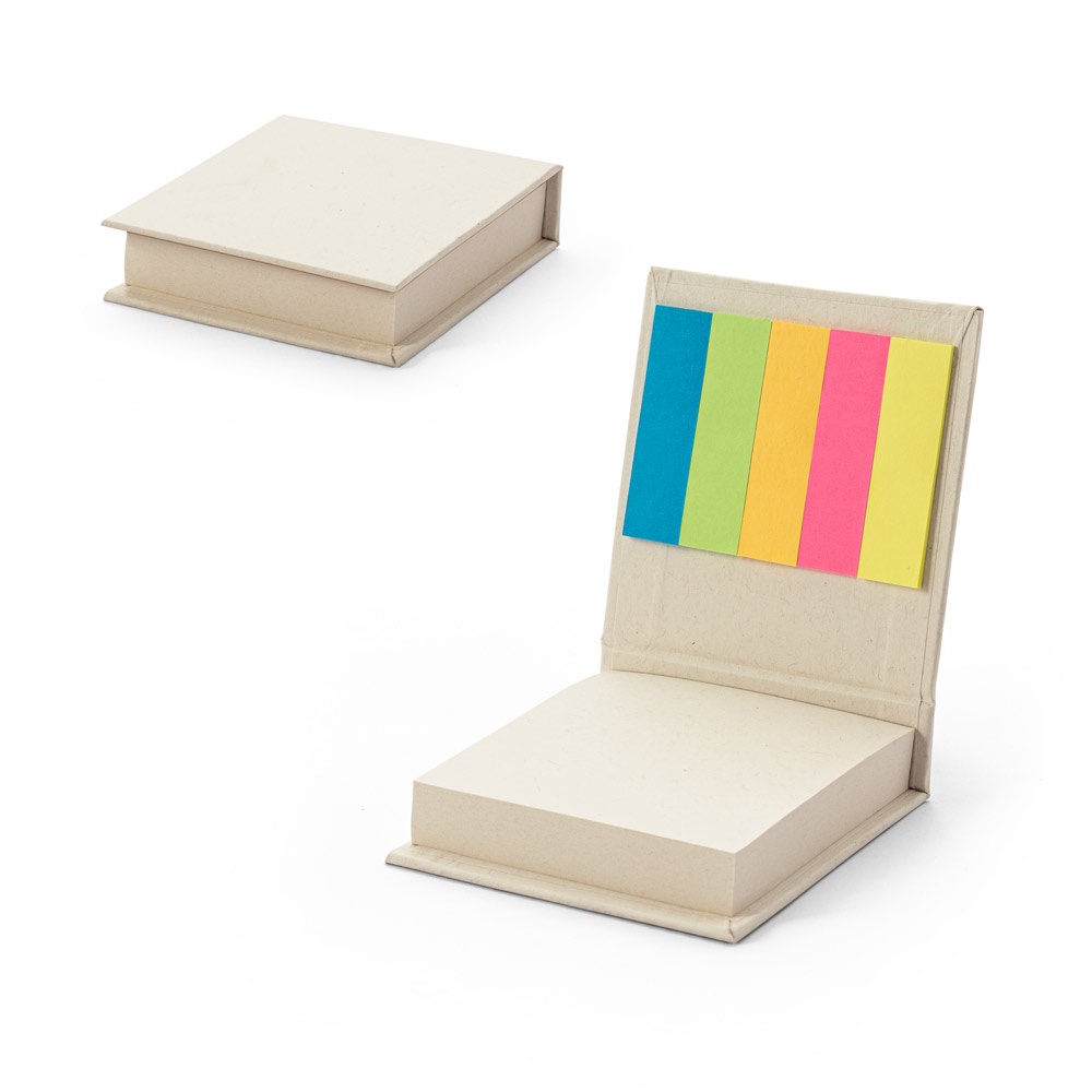 KAIRON. Set da ufficio 2 in 1, realizzato con carta riciclata al 100%, con 6 blocchi note adesivi