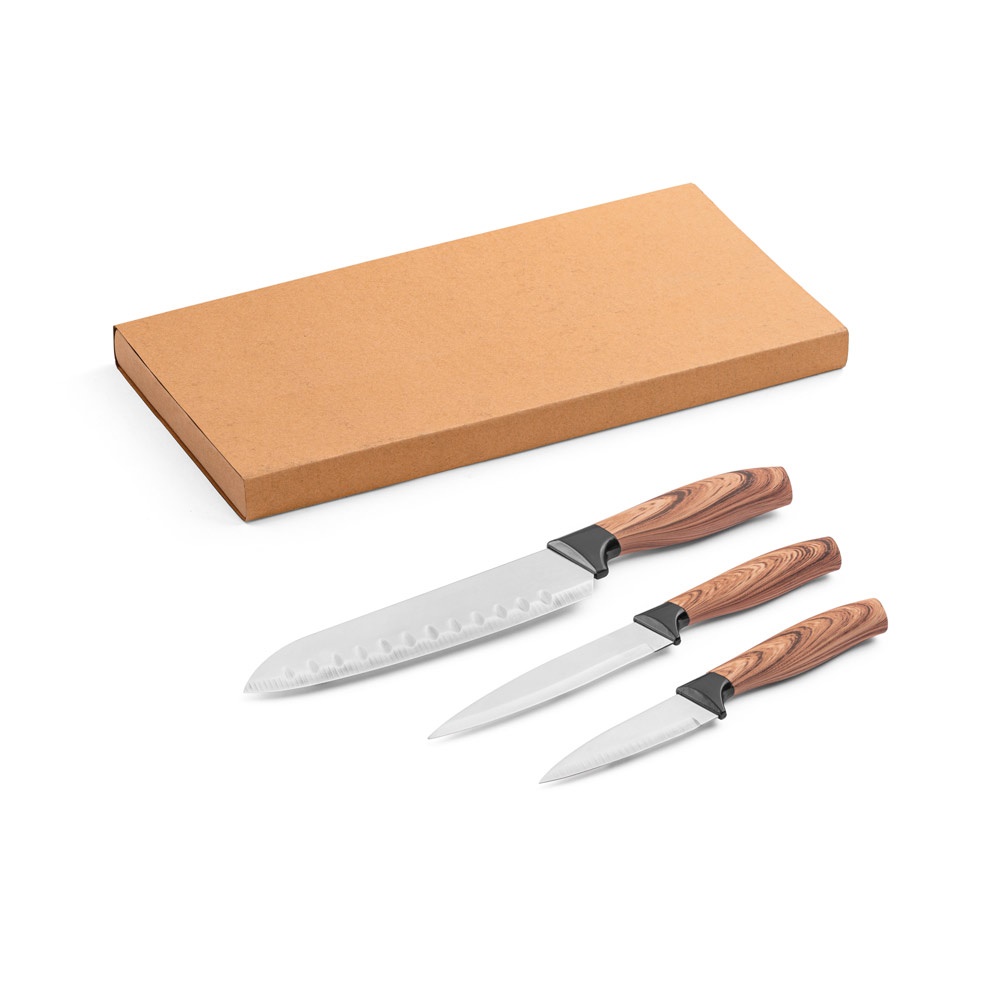 BAHARAT. Ensemble de 3 couteaux de cuisine avec lames en acier inoxydable et manches ergonomiques.