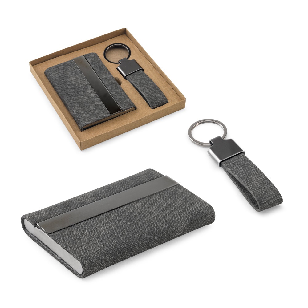 VAUGHN. Ensemble composé d'un porte-cartes et d'un porte-clés, tous deux en métal et polyester recyclé (30 % rPET).