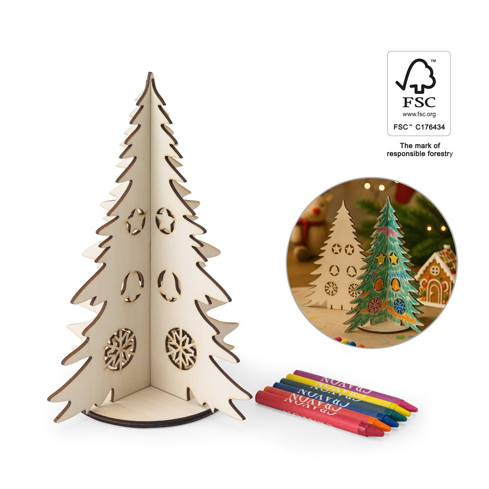 PINERIE. Sapin de Noël en bois à colorier, démonté.