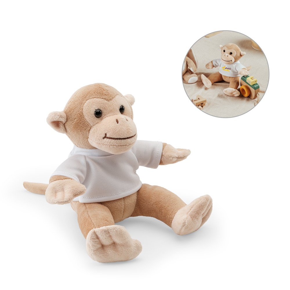 MONKY. Singe en peluche avec un t-shirt.