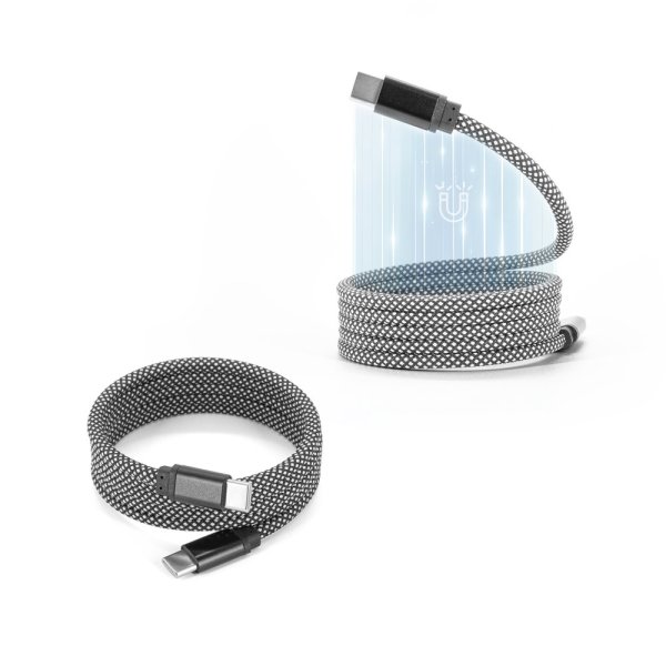 NADELLA. Câble USB-C vers USB-C (60 W), avec cordon en polyester tressé et système magnétique pour un enroulement facile.