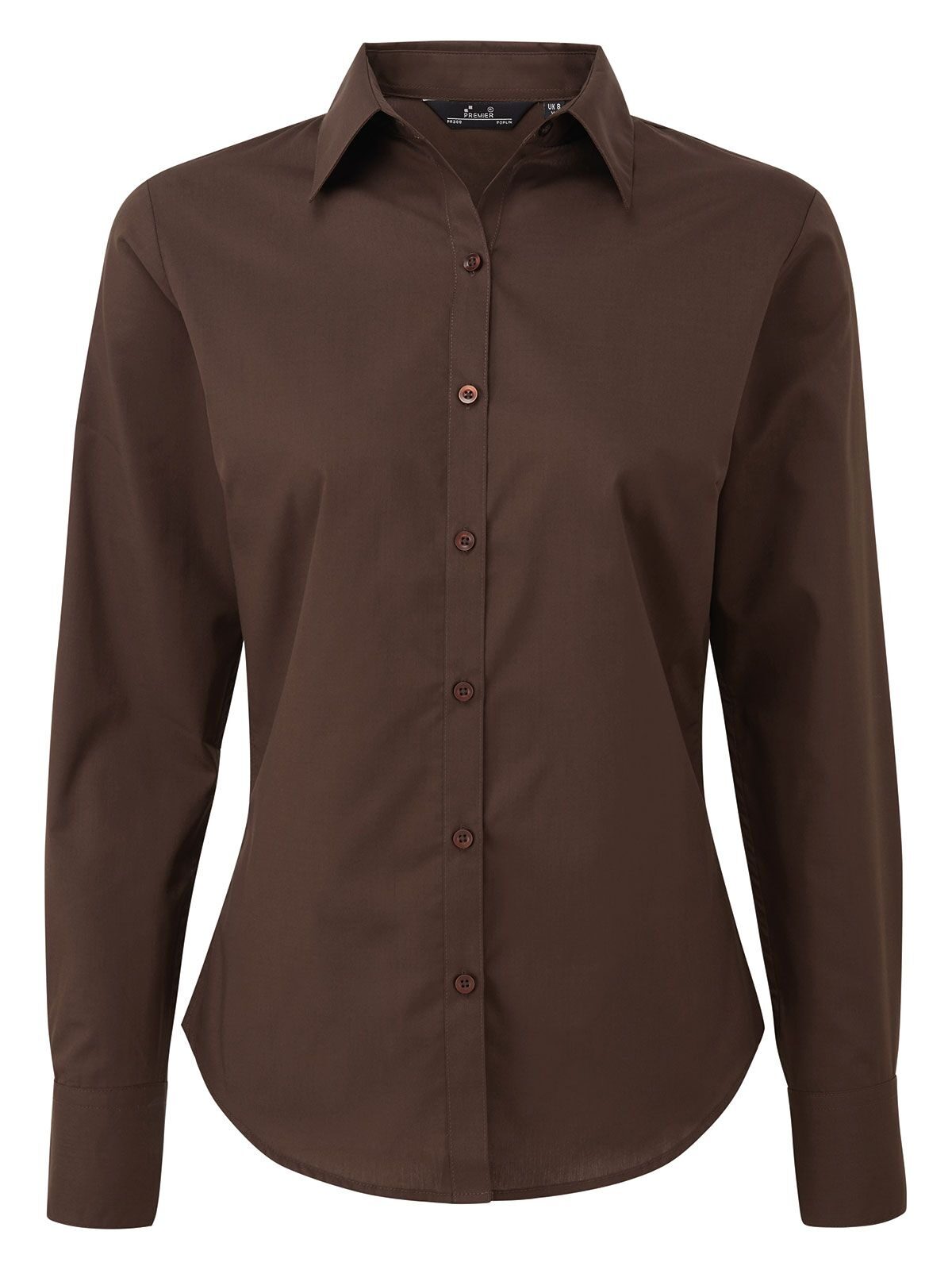 Women´s Poplin Long Sleeve Blouse - BROW - Brown (ca. Pantone 476C)