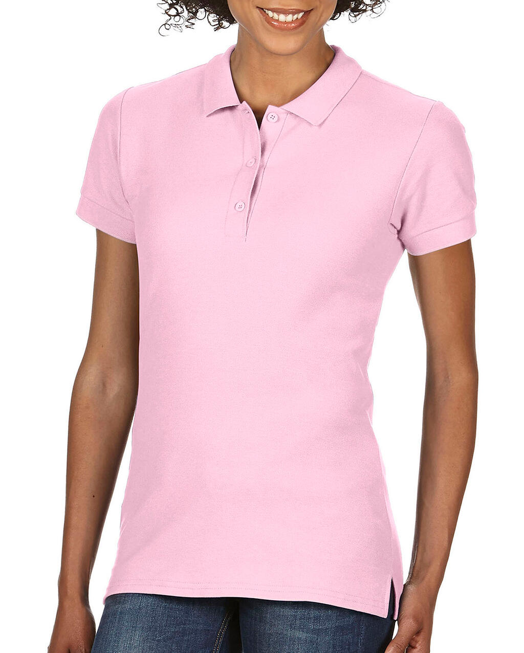 Polo à manches courtes en double piqué de coton premium pour femme - 20 - Rose clair